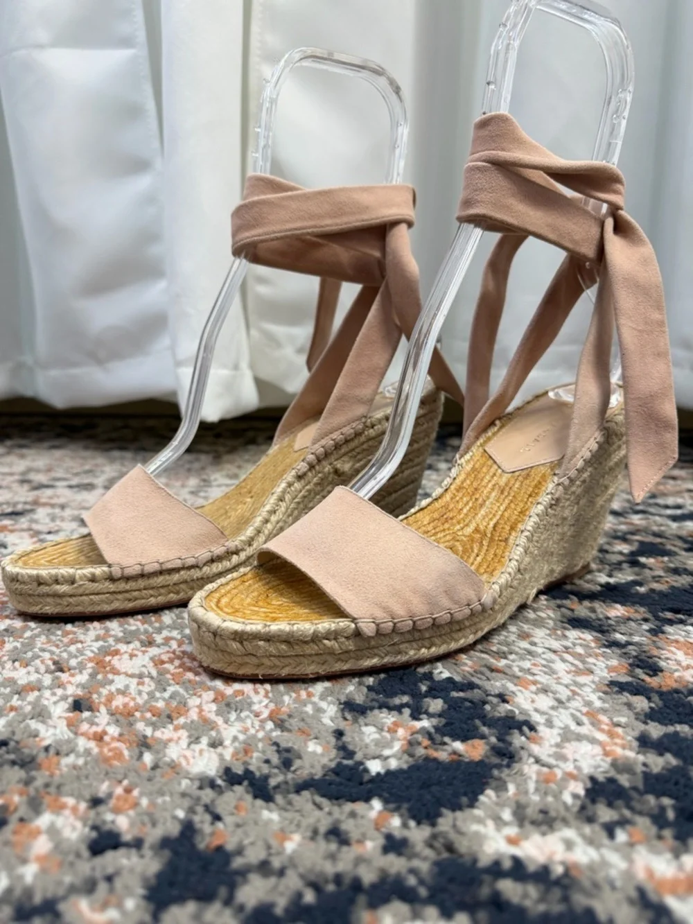 Loeffler Randall ‘Harper’ Blush Pink Suede Ankle Tie Espadrille Sandals Size 7.5